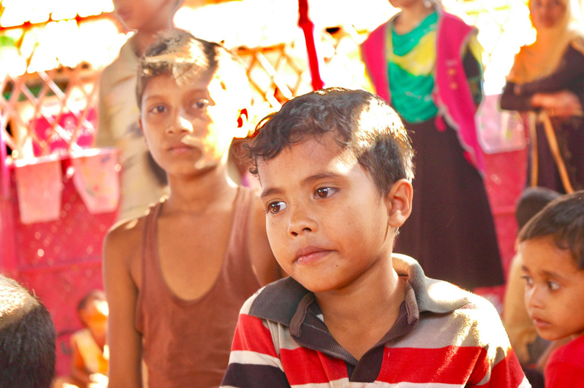 A Rohingya refugee child in a camp in Bangladesh