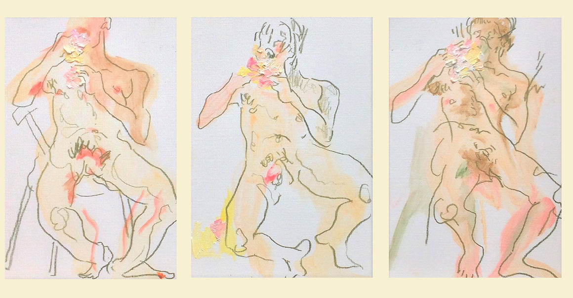A triptych of three male nudes
