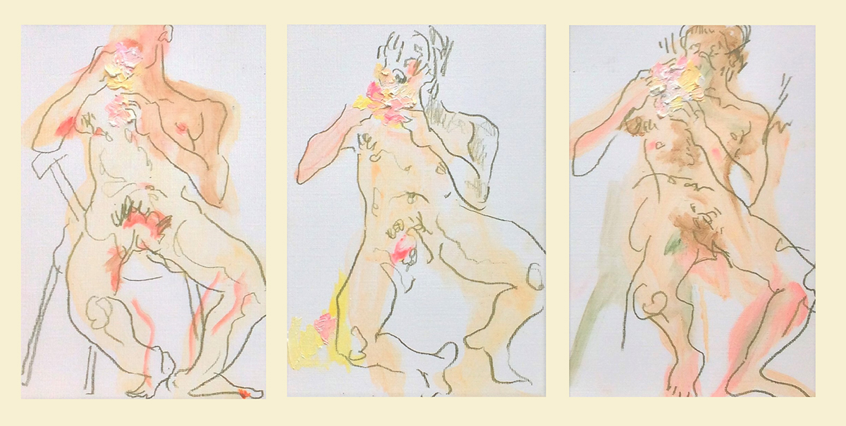 A triptych of three male nudes