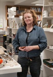 Colour portrait of artist Rachel Whiteread in her studio