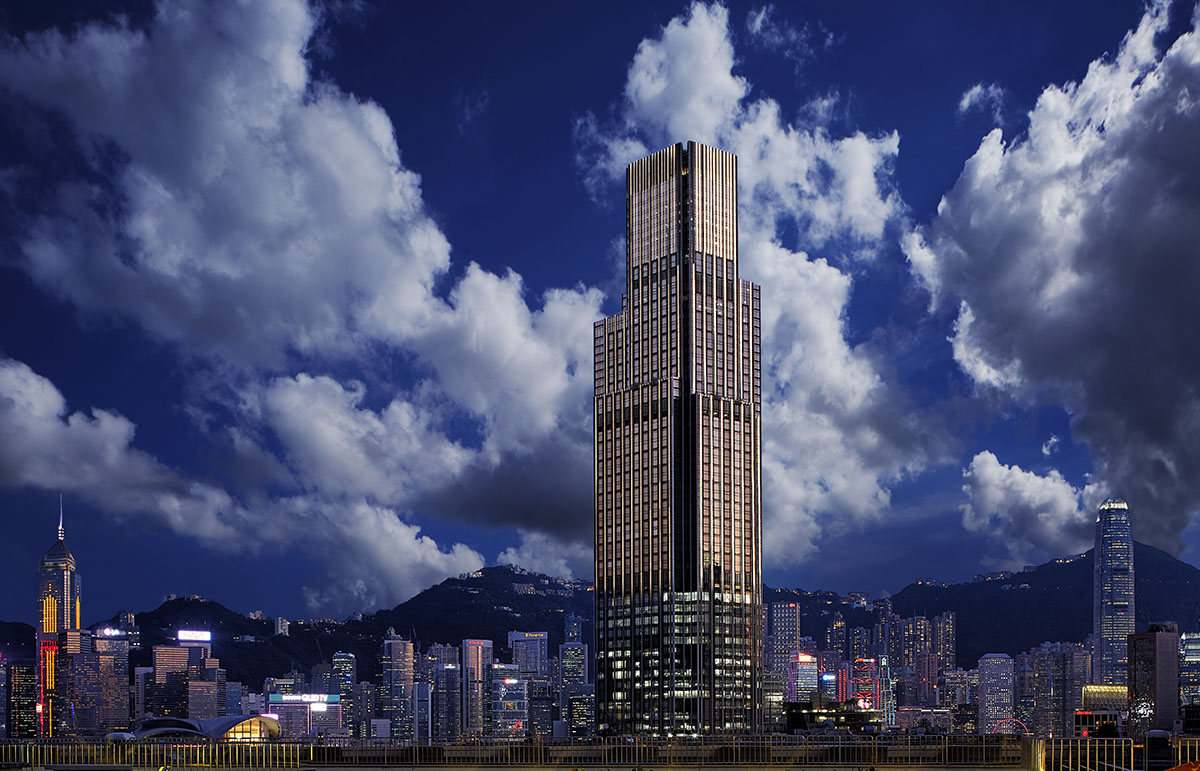 Luxury hotel skyscraper building against a blue sky