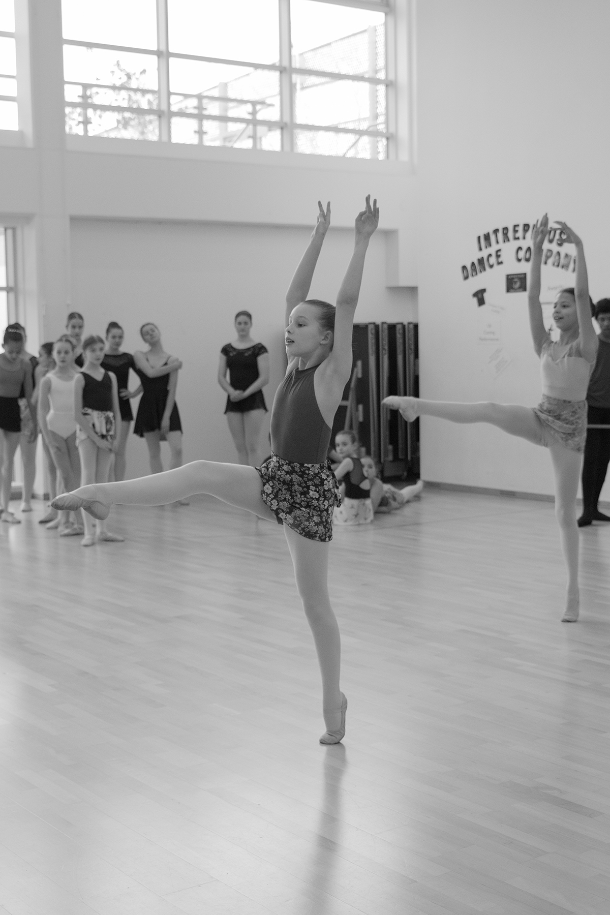 A young female ballet dancer in rehearsal