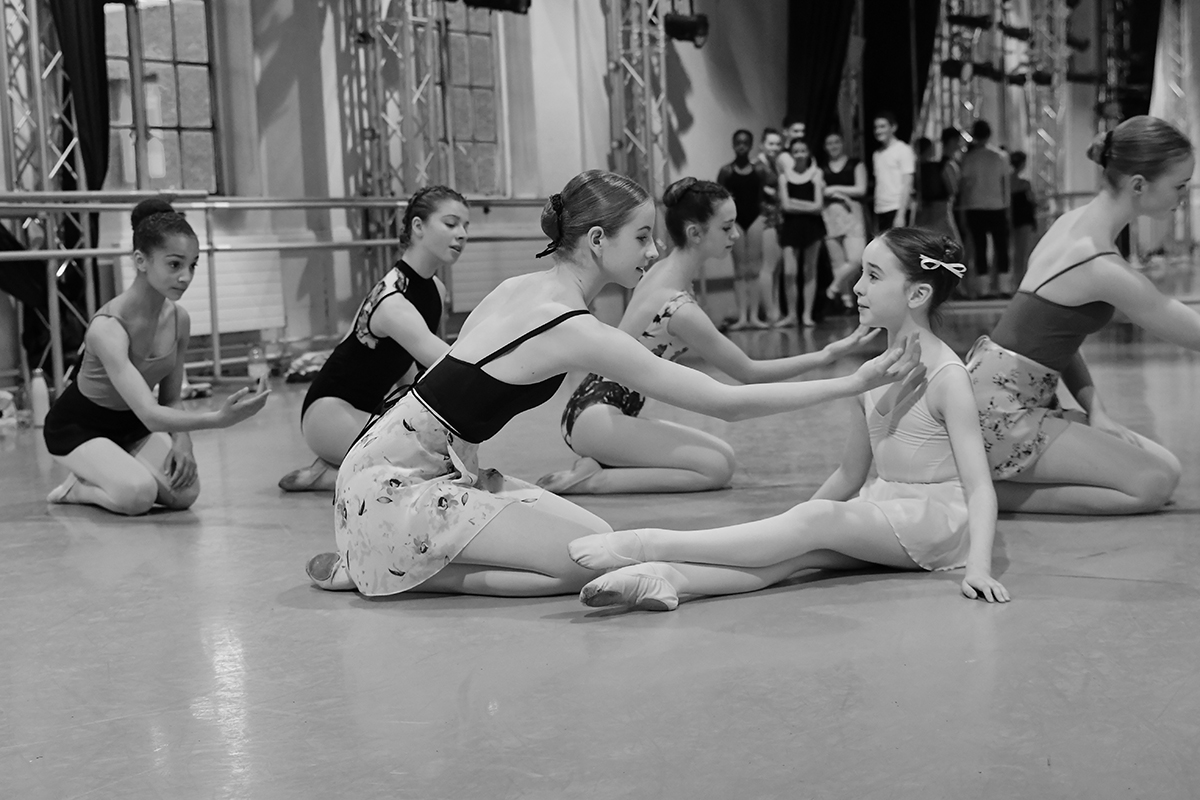 Young ballet dancers in rehearsal for a production