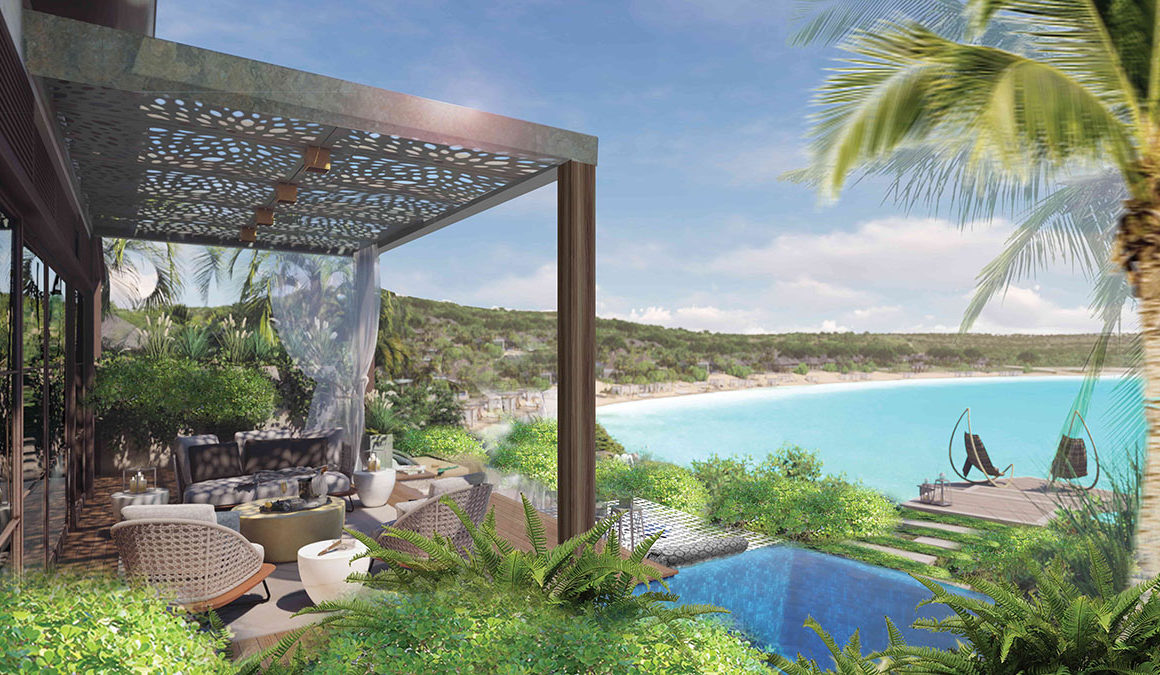 Architectural rendering of luxury beach side villa with a private plunge pool