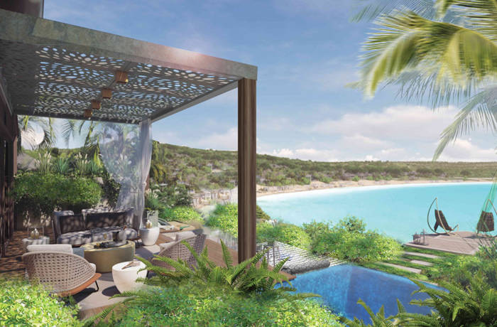 Architectural rendering of luxury beach side villa with a private plunge pool