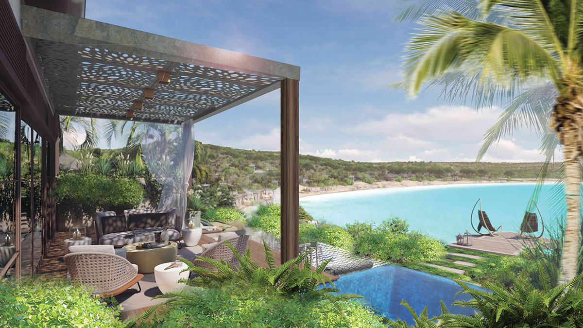 Architectural rendering of luxury beach side villa with a private plunge pool