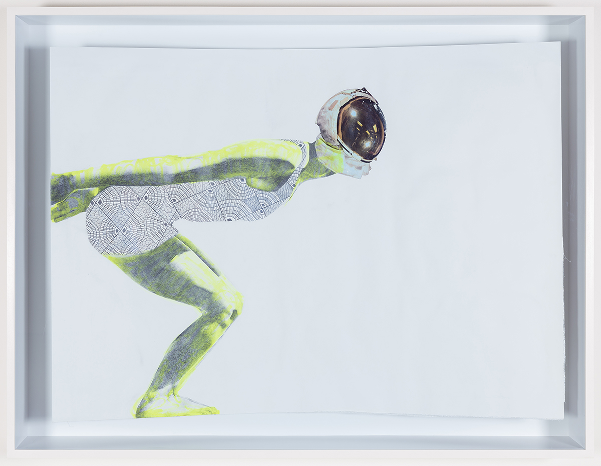 Drawing of an abstract swimmer crouched over in a diving position 