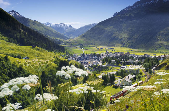 Andermatt Swiss Alpine village in summertime
