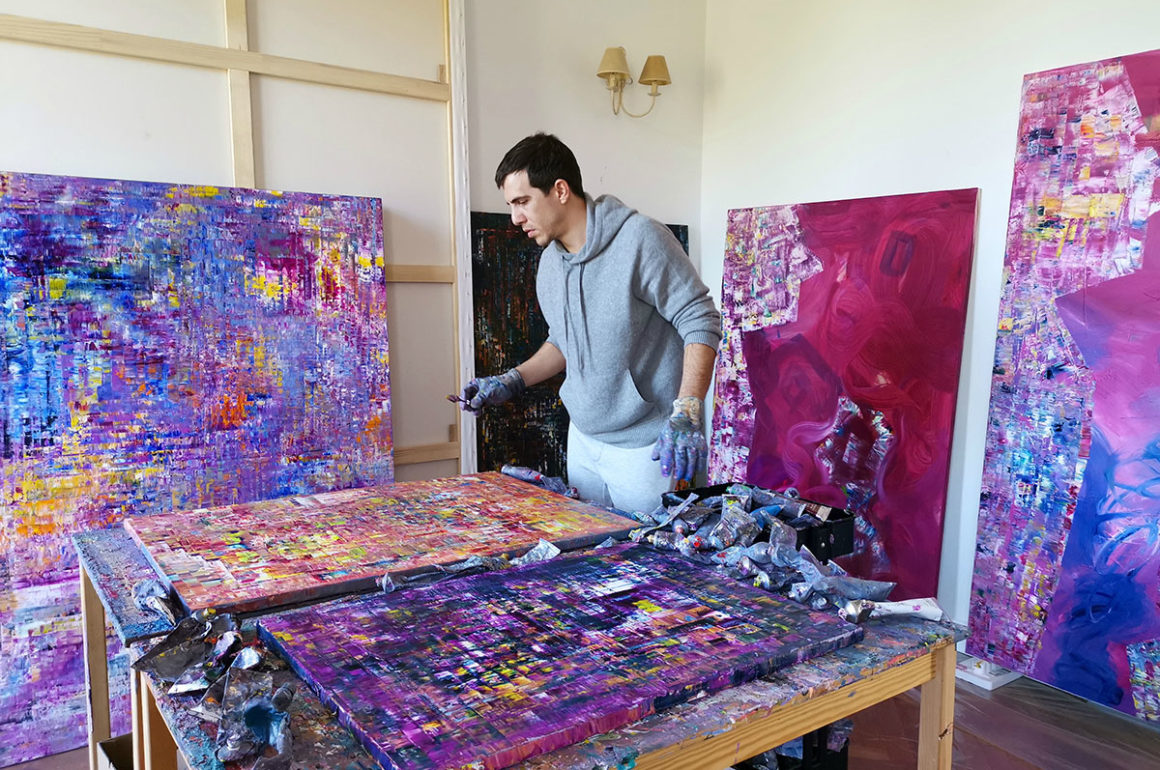 Artist at work in his studio