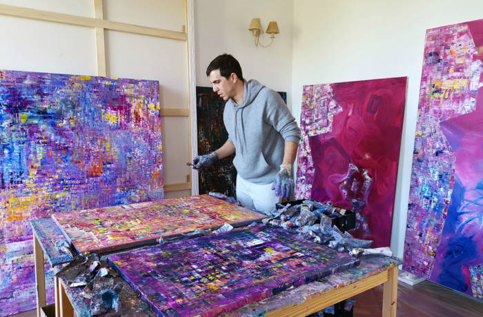 Artist at work in his studio