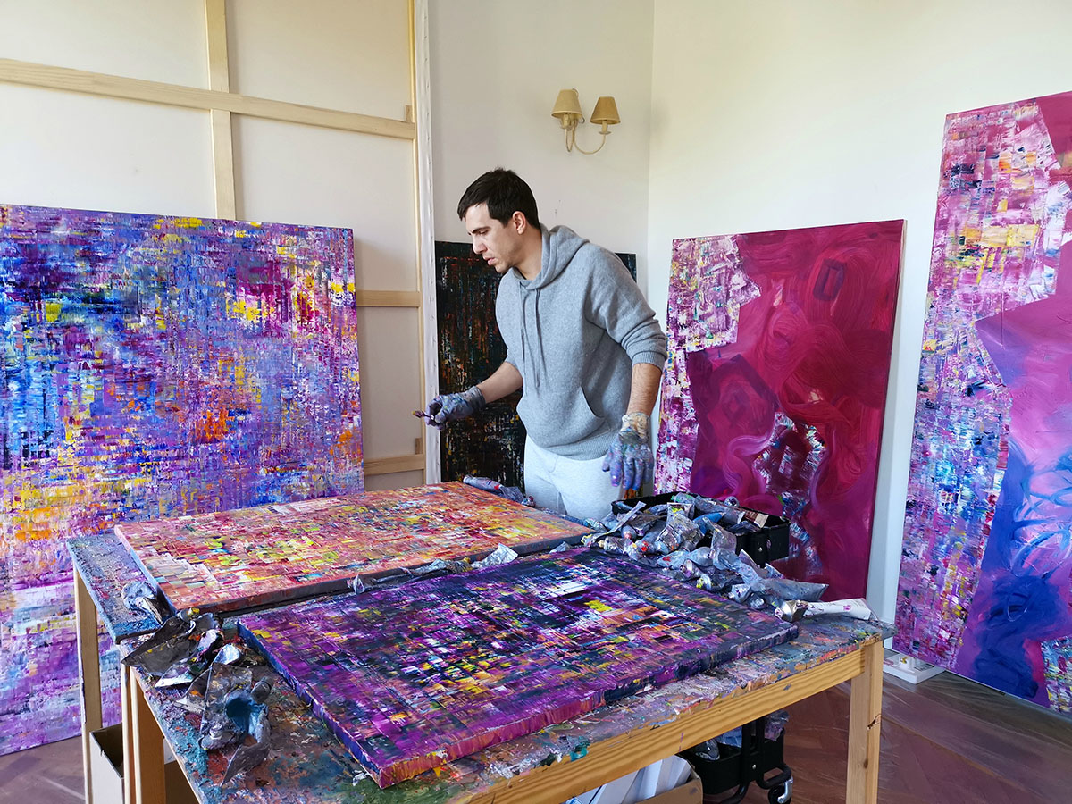 Artist at work in his studio