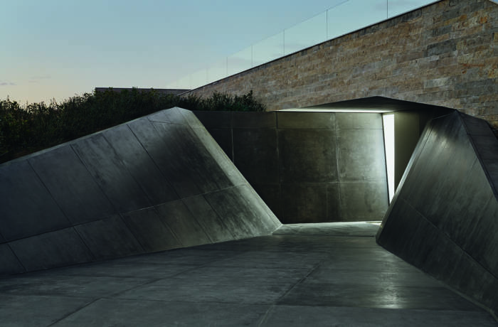 Contemporary concrete architectural entrance way to a building