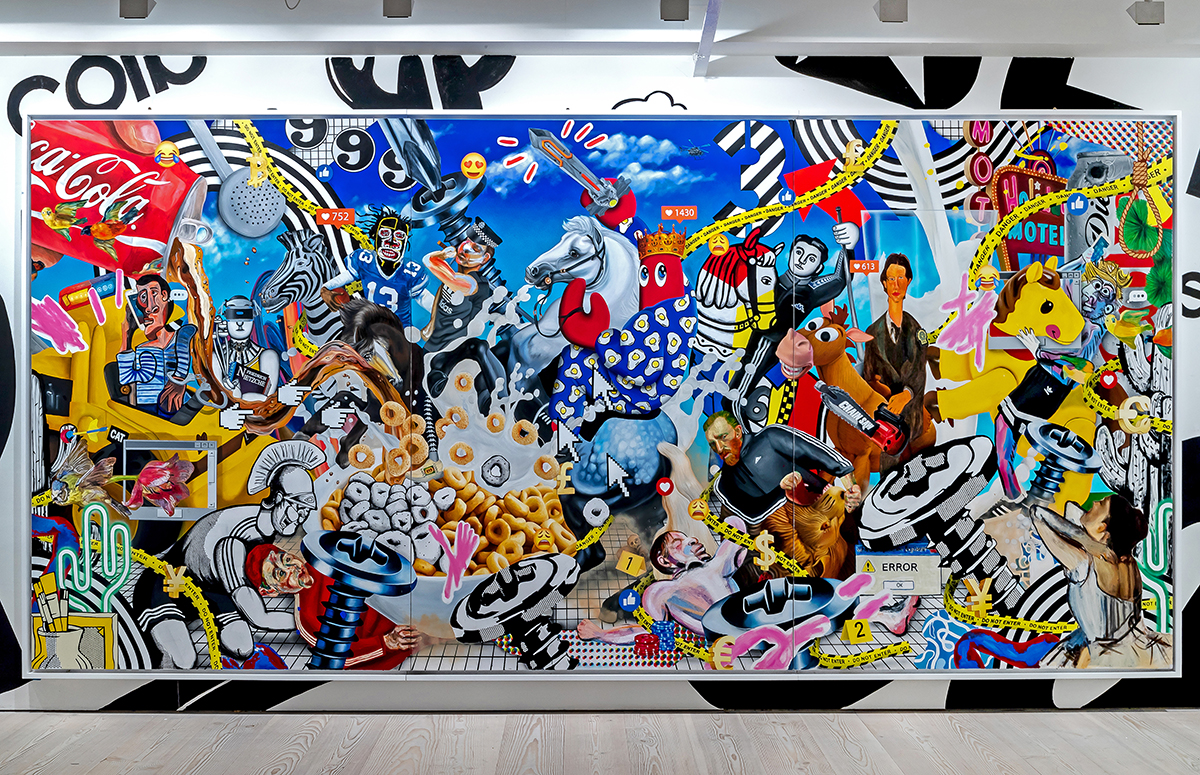 Large scale pop art collage featuring digital imagery
