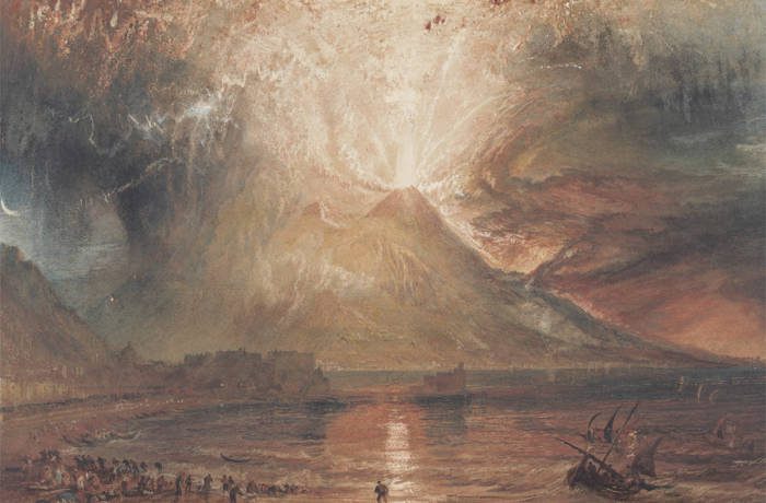 Painting of erupting volcano