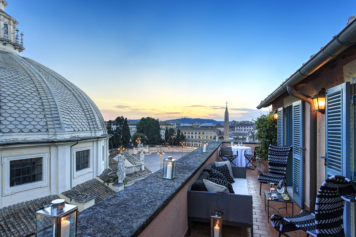 Views from a luxury terrace over a European city