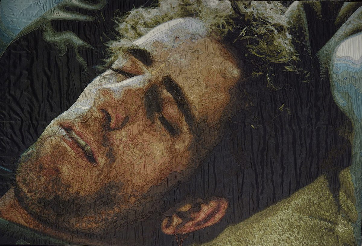 Portrait painting of a man's head sleeping