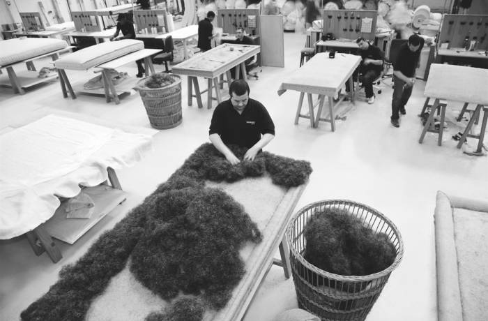 Aerial view inside a bed making workshop