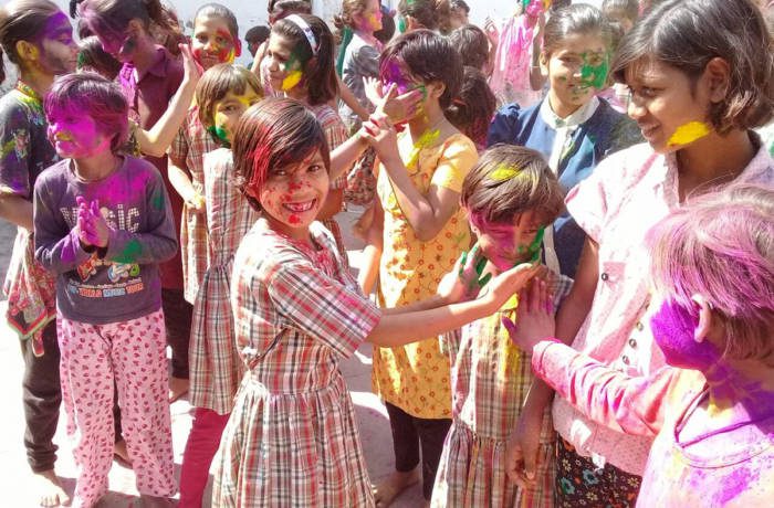 Children celebrating Holi festival in India