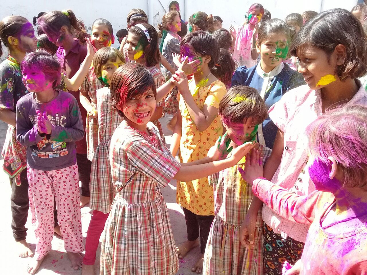 Children celebrating Holi festival in India