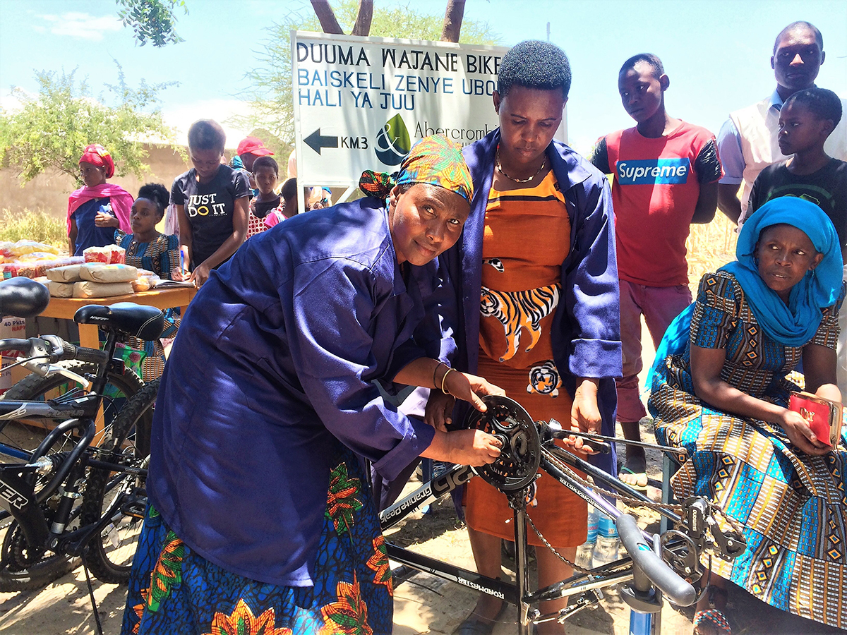 Charity programme in Africa with bike repairs