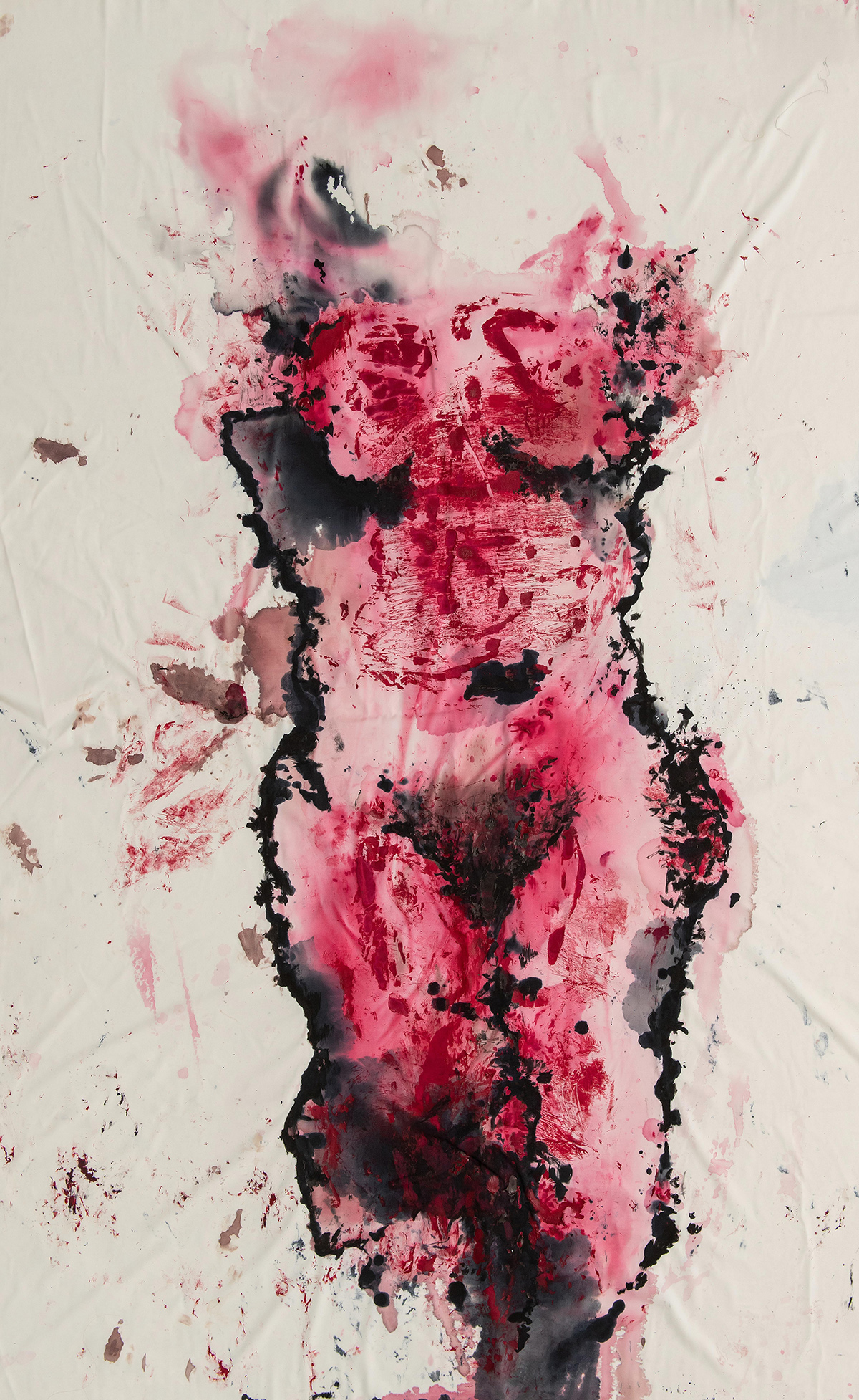 Abstract figure painting in pink and black