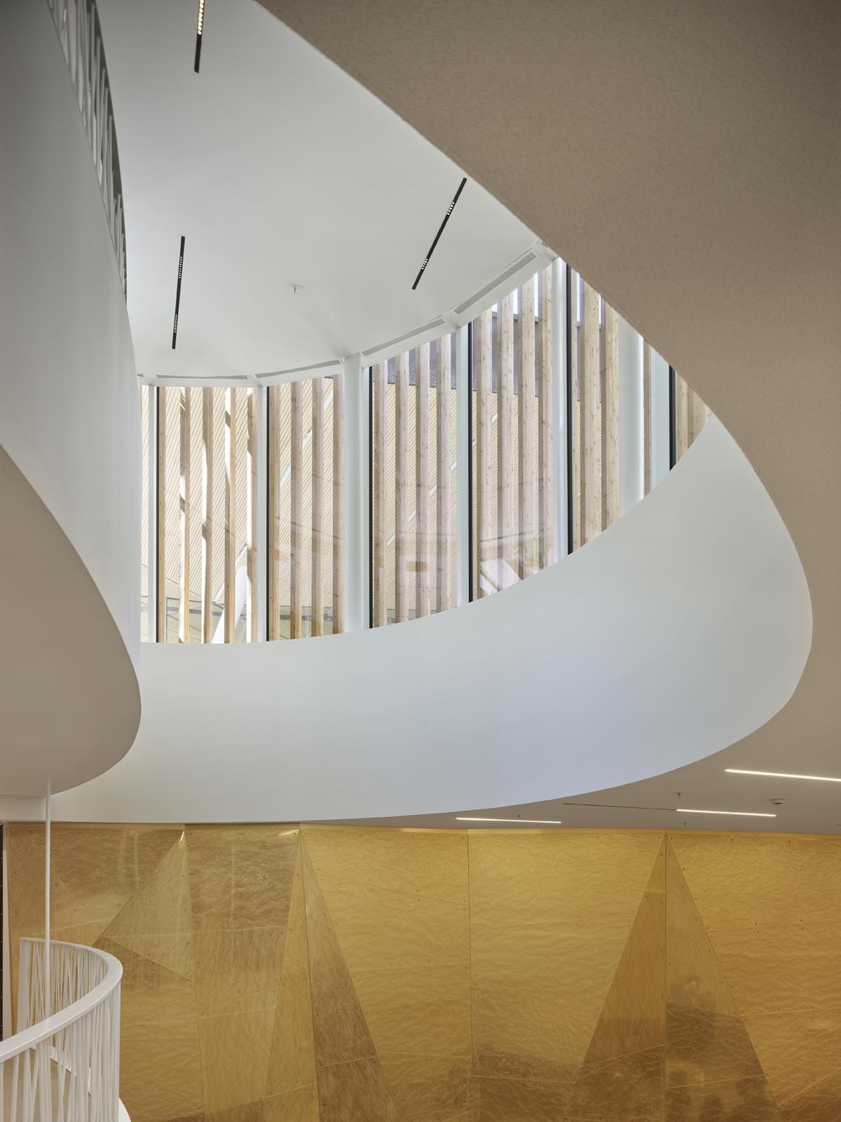 Stairwell interior of contemporary building flooded with light