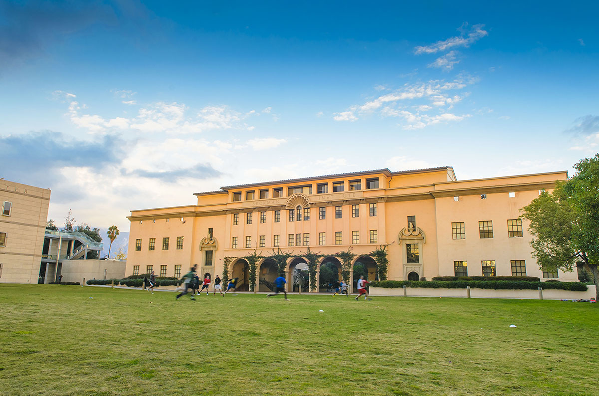 Grand university building and lawn