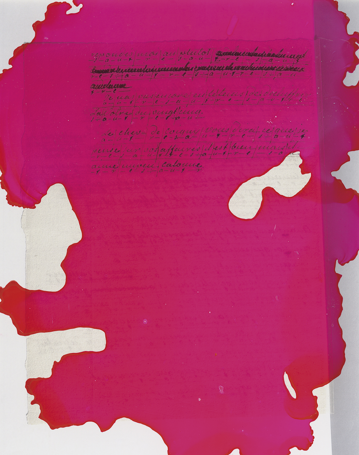 Photograph of a letter with pink dye 