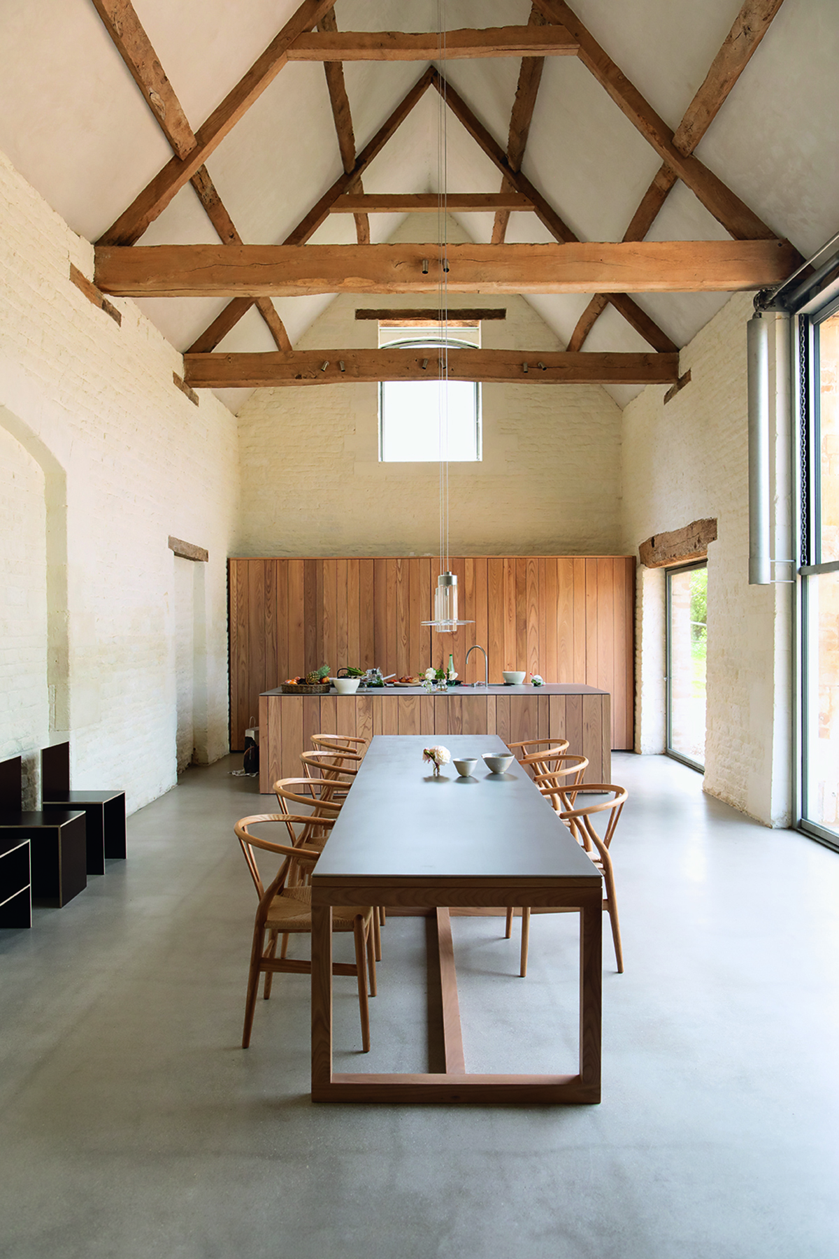 Open plan dining room in converted barn