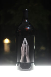 Large wine bottle with artistic label