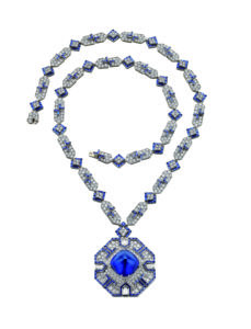 precious diamond and sapphire necklace with pendant