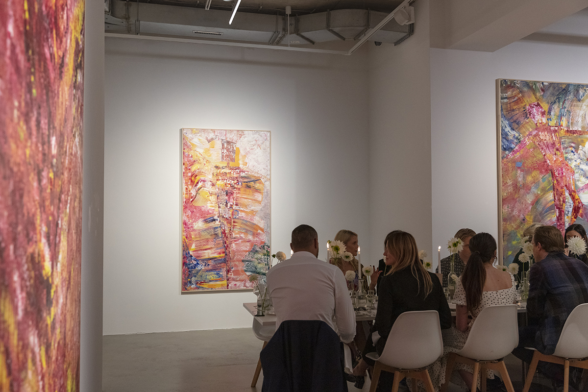 Dinner party in an art gallery