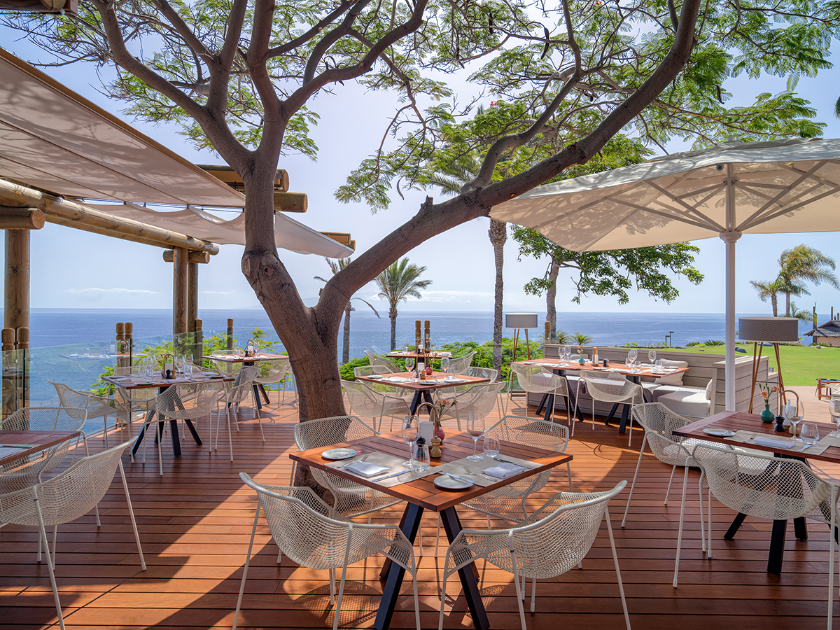 Restaurant outdoor terrace with tables