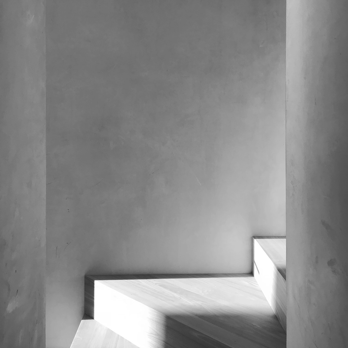 Black and white photograph of stairwell