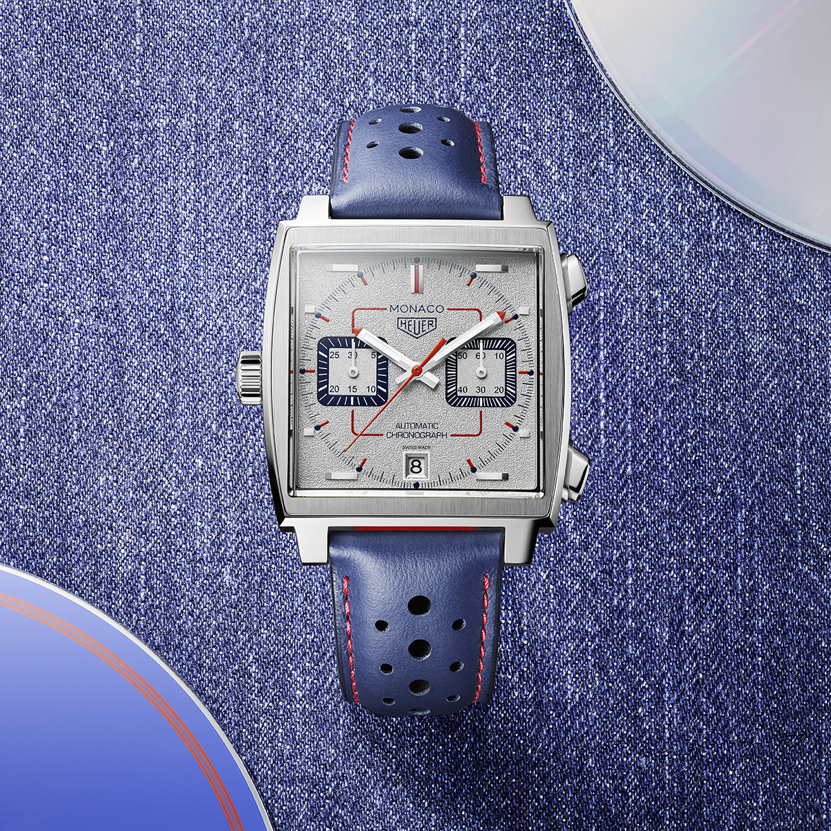 Luxurious timepiece with blue strap and square clock face