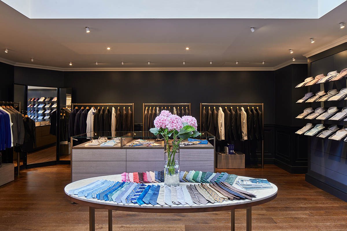 Inside a luxurious suit shop