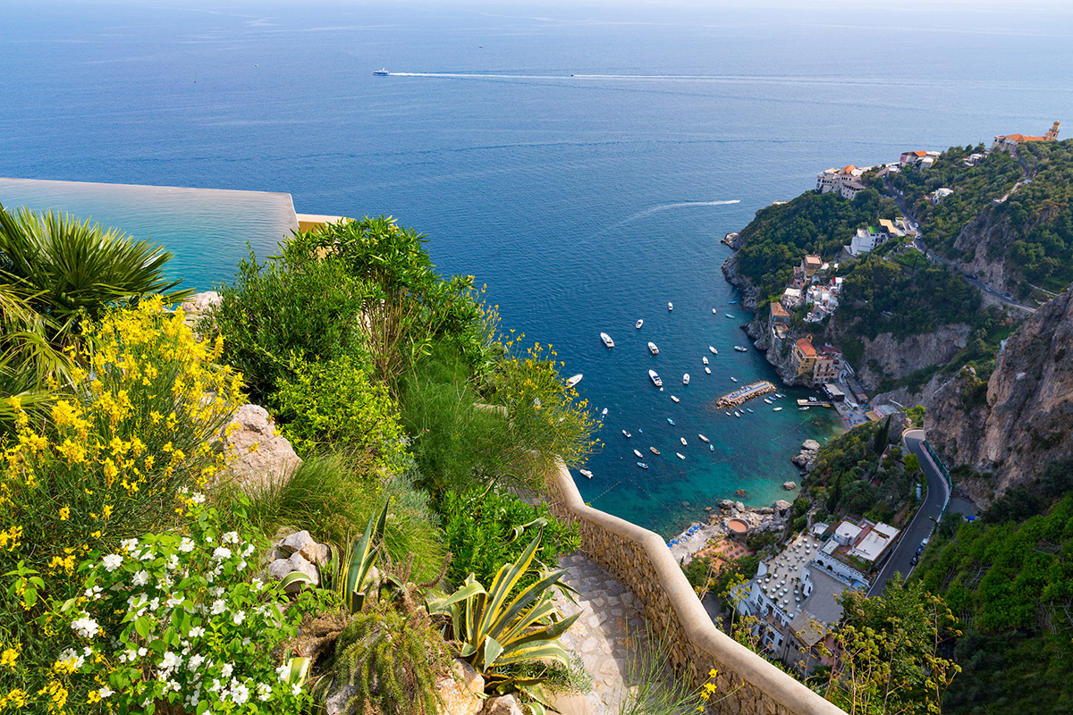 Cliffside hotel with view of the ocean