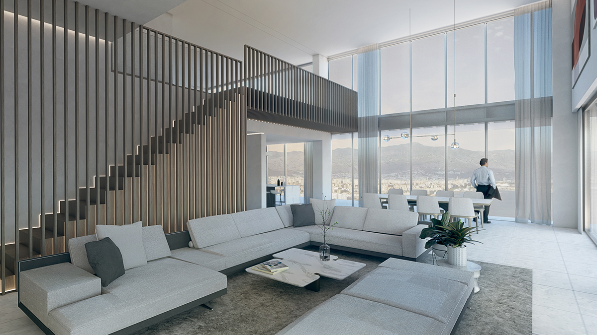 Render of stylish contemporary apartment interiors