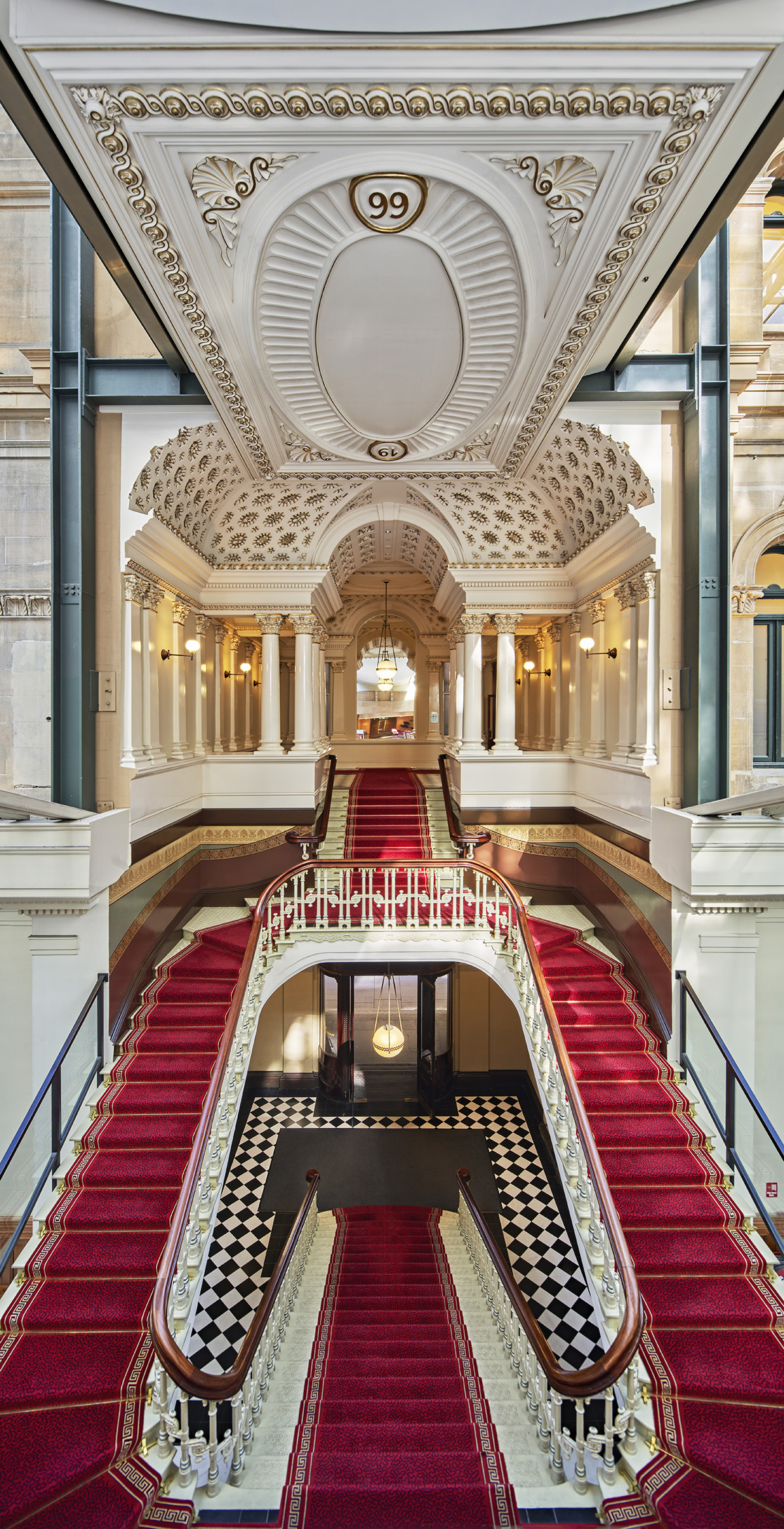 Grand staircase inside luxury hotel