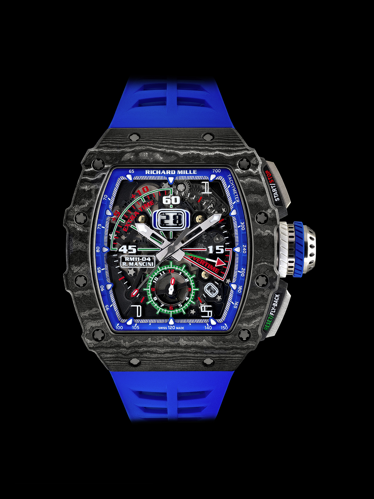 Blue sports watch with mechanical face