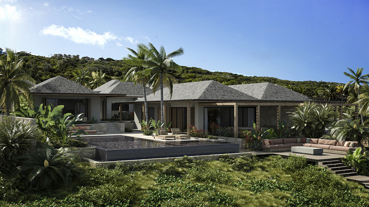Render of luxurious beachside villa