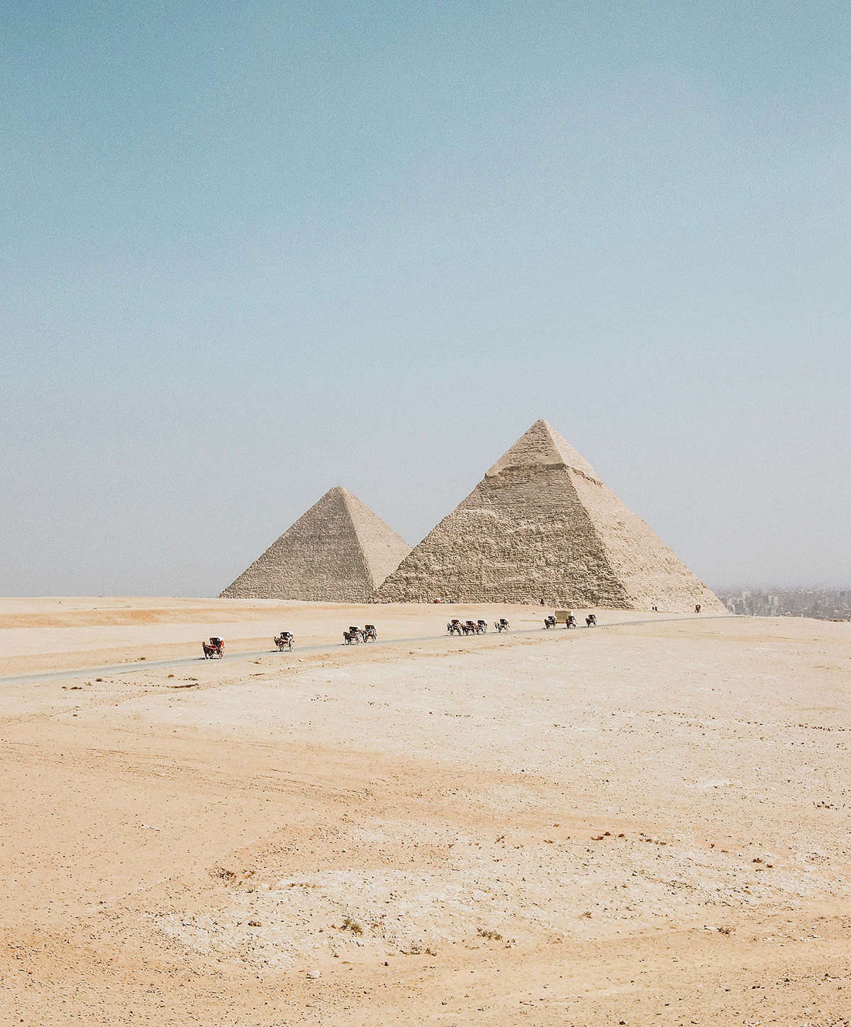 Egyptian pyramids with camel trail