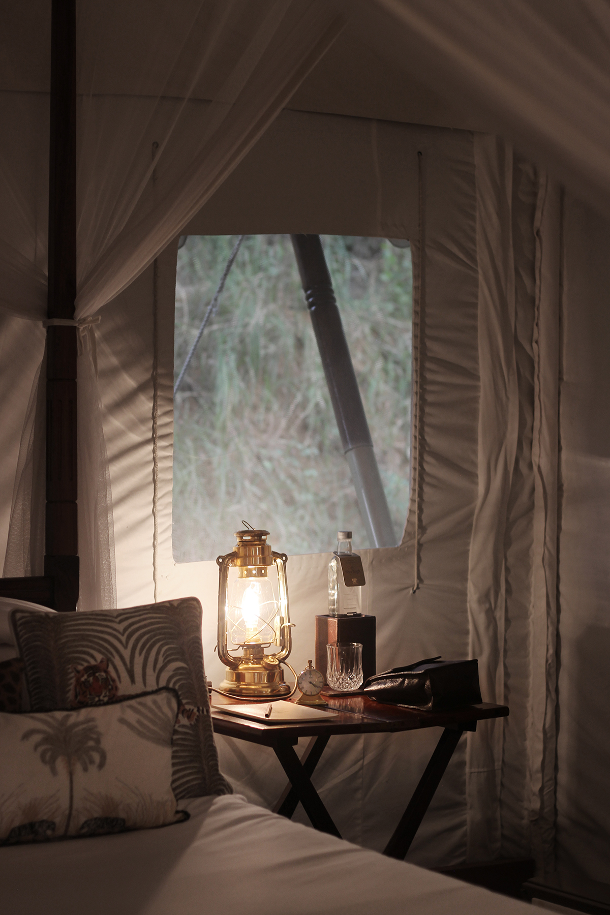 Inside a luxury safari tent