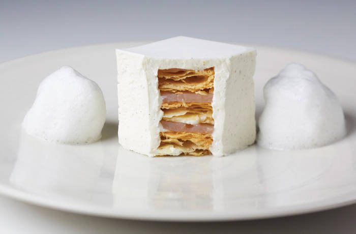 White dessert with layers of pastry