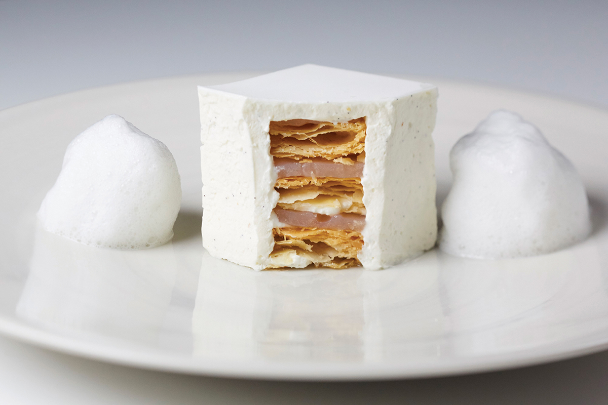 White dessert with layers of pastry