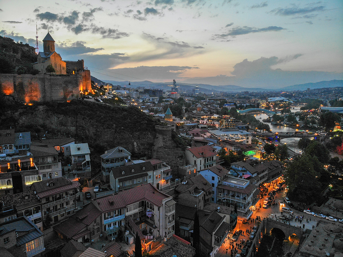 Mountainside city at night