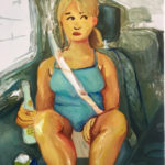 Painting of young girl in car seat