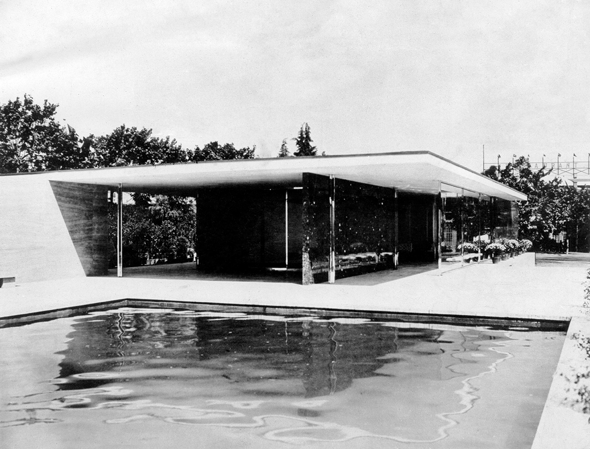 Monochrome photograph of contemporary pavilion