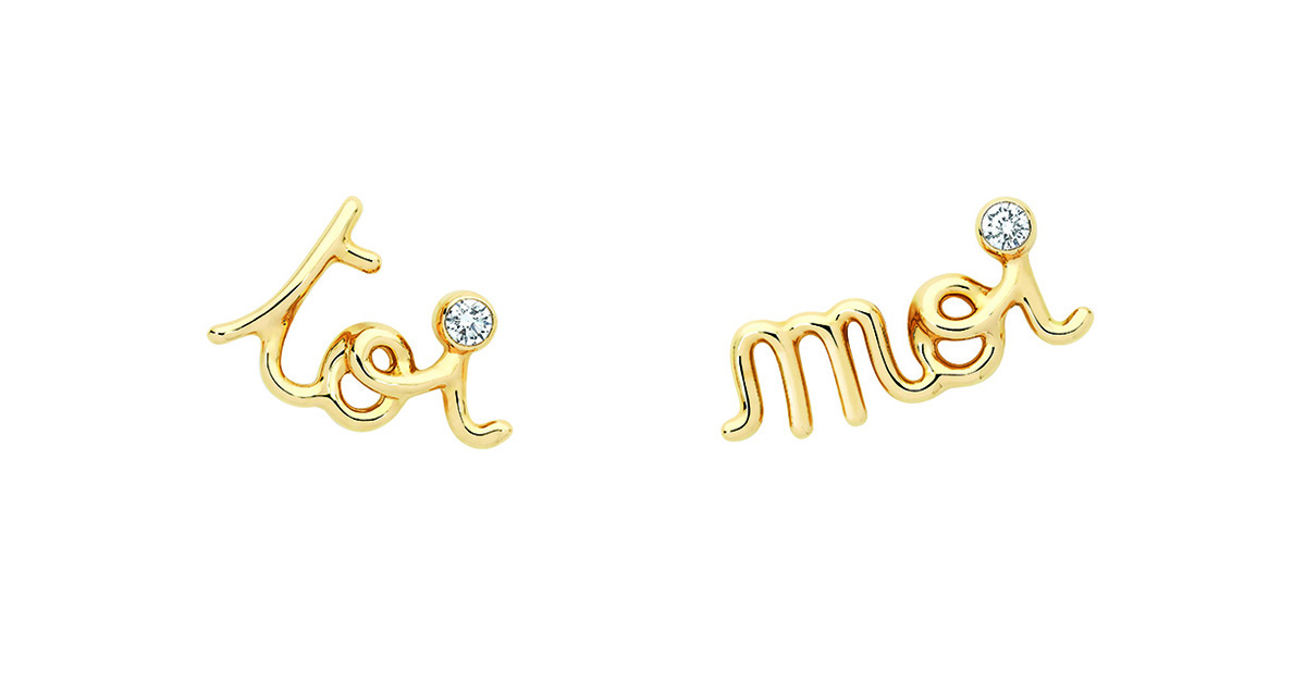 elegant french earrings with gold writing
