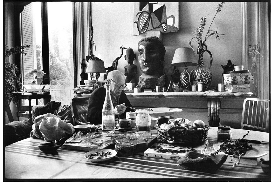 Artist working in his studio vintage photograph